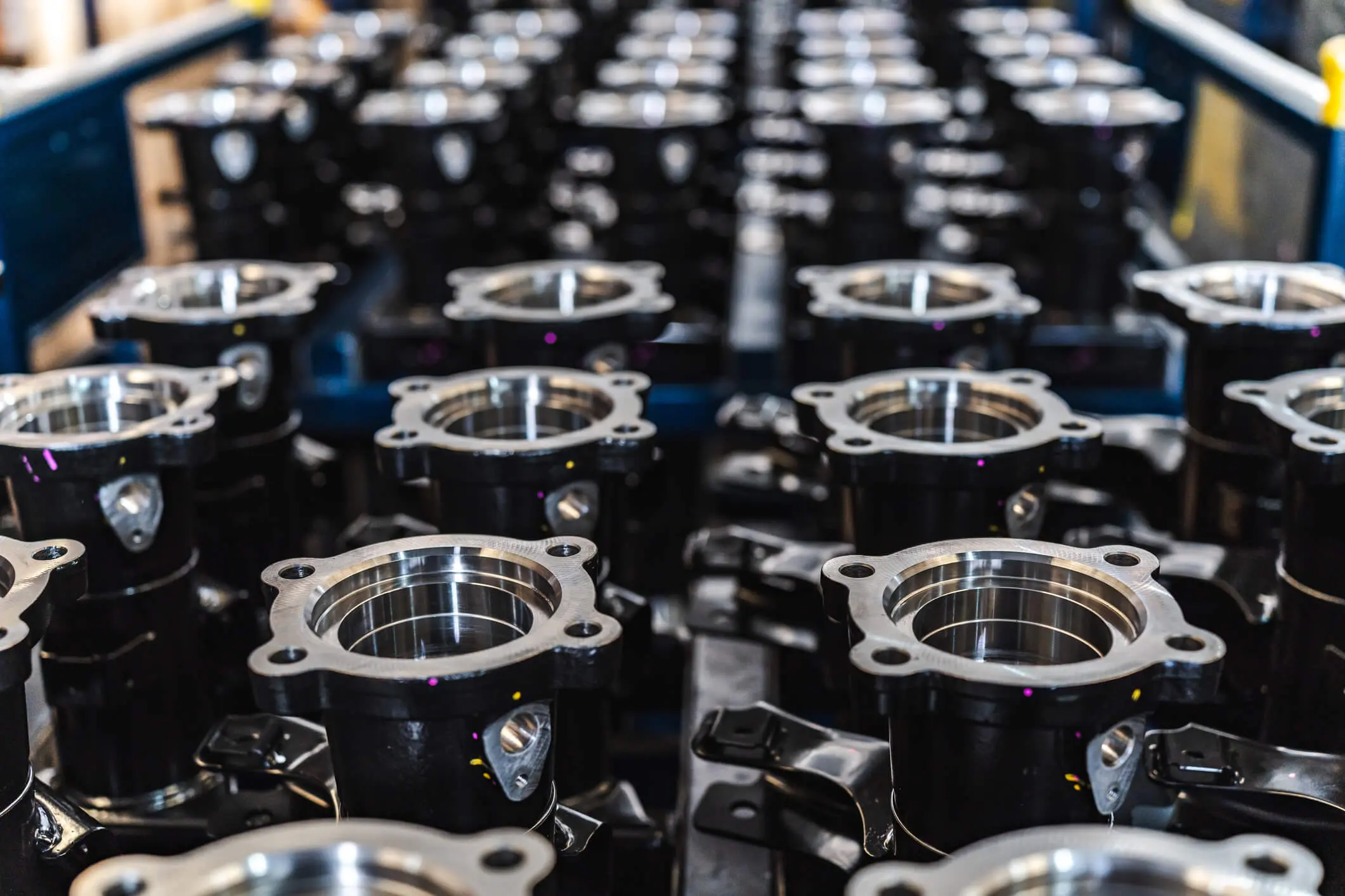 Precision-engineered metal parts on a table