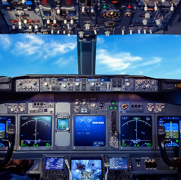 Flight deck displaying aircraft controls