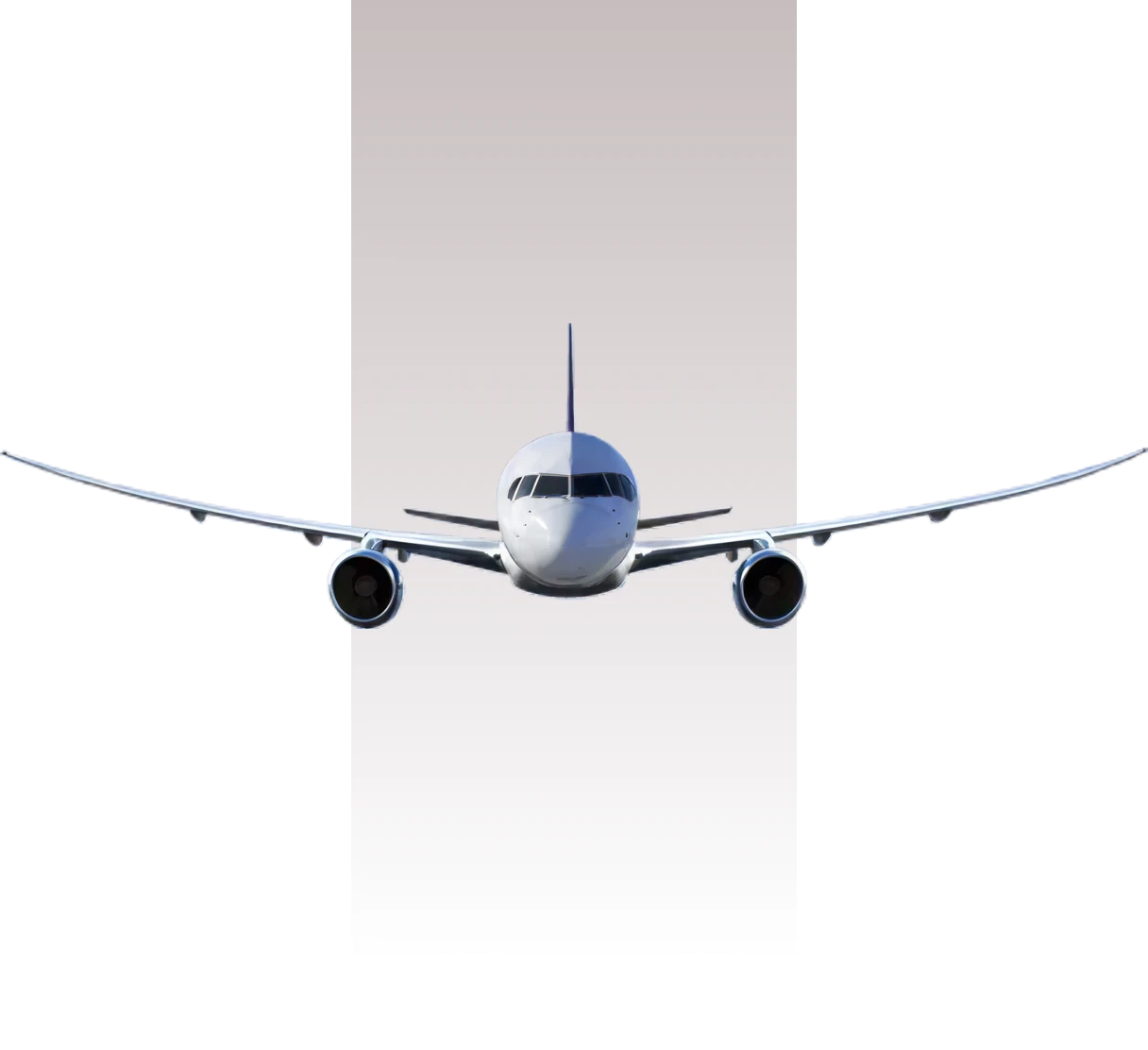 Airplane front view against gradient background