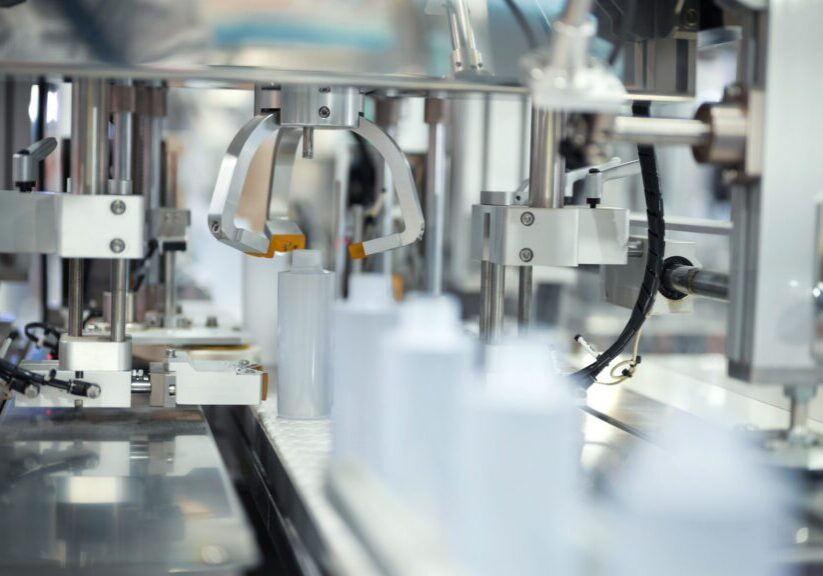 Industrial machine assembling plastic bottles